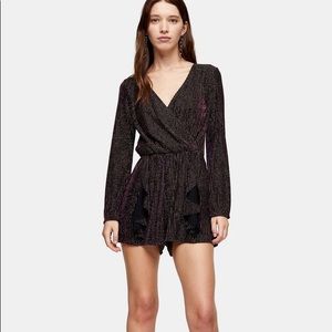 Topshop Black And Gold Glitter Stripe Romper